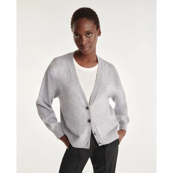 NEW The Kooples V-Neck 100% Wool Cardigan With Jewel Buttons in Gray Sz 2 US 6 - Picture 4 of 15